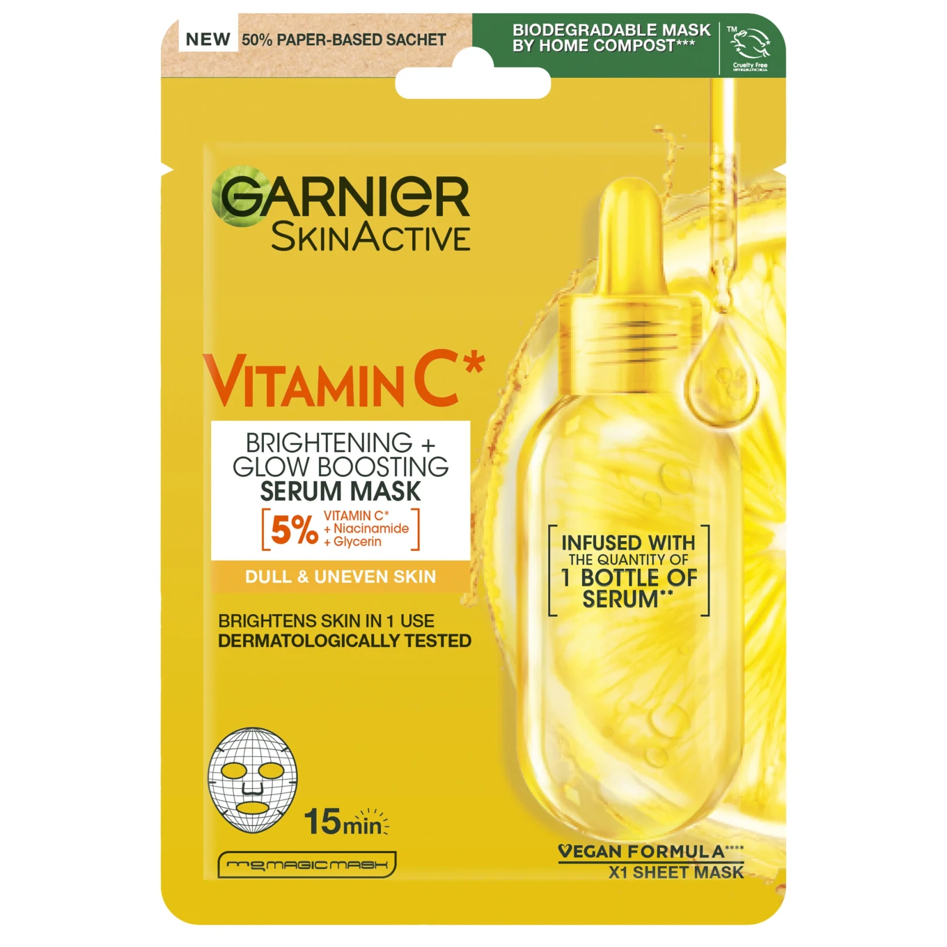 Garnier SkinActive Vitamin C Sheet Mask Super Hydrating + Brightening 28 g Garnier