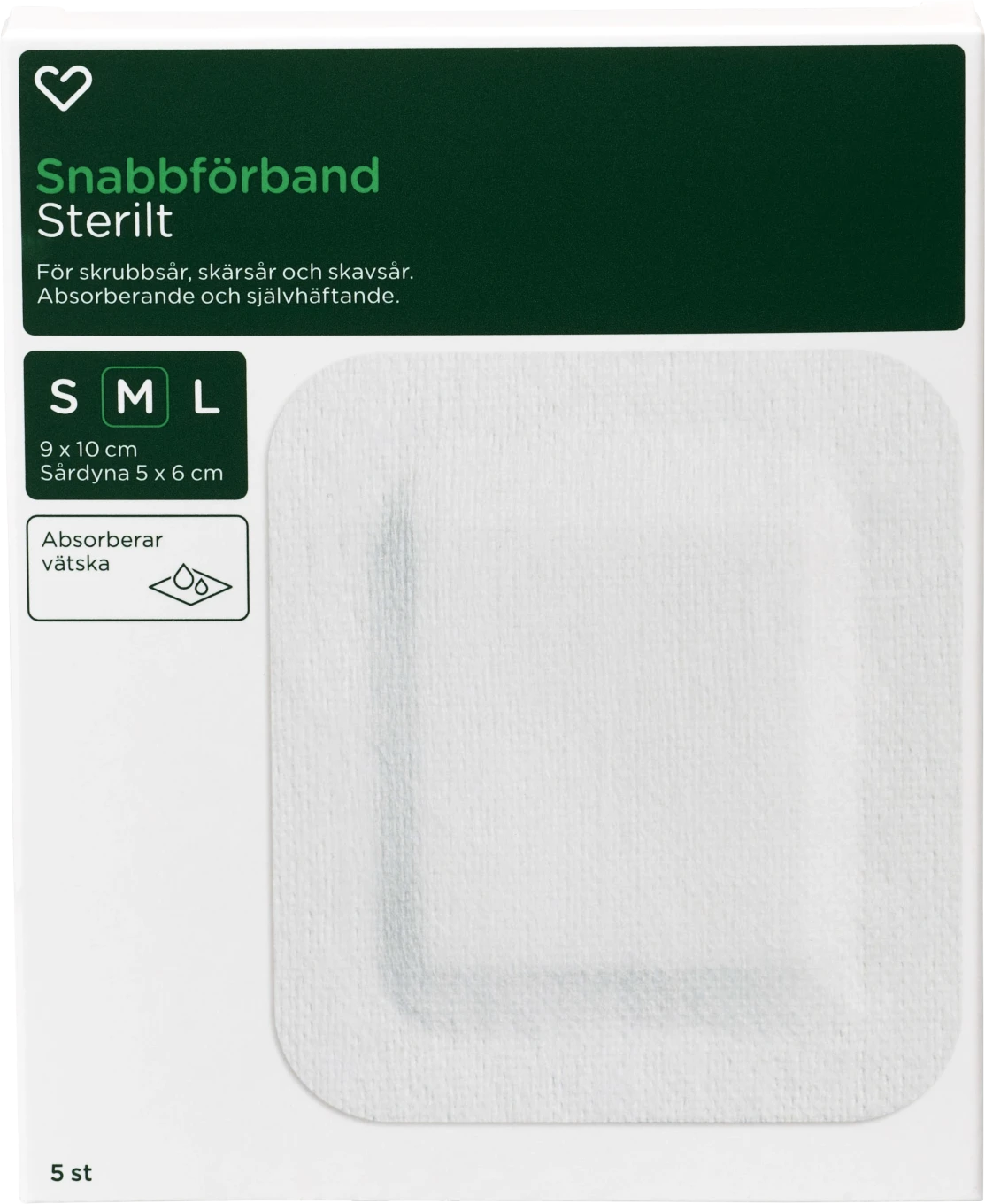 Hjärtats Snabbförband Sterilt 9cm x 10cm 5st Hjärtats