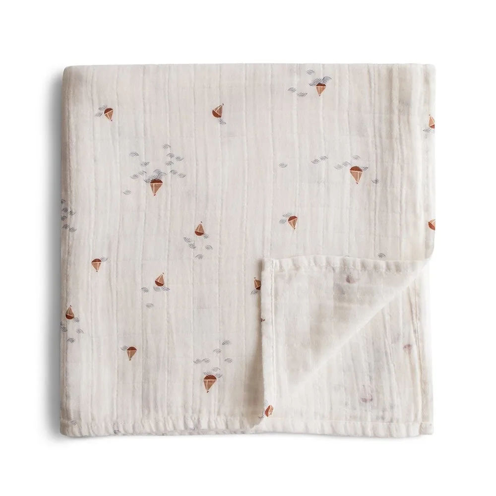 Mushie Muslin Swaddle Blanket Boats Mushie