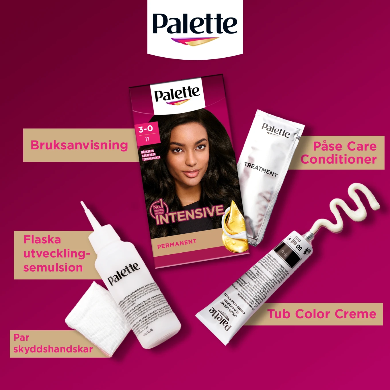 Palette Intensive Creme Coloration 3-0 Mörkbrun Palette