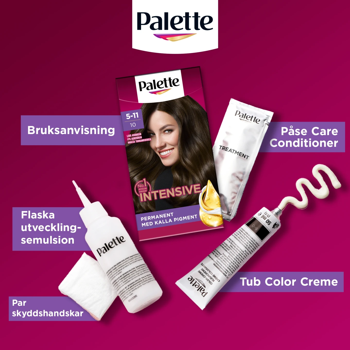 Palette Intensive Creme Coloration 5-11 Ljus Askbrun Palette