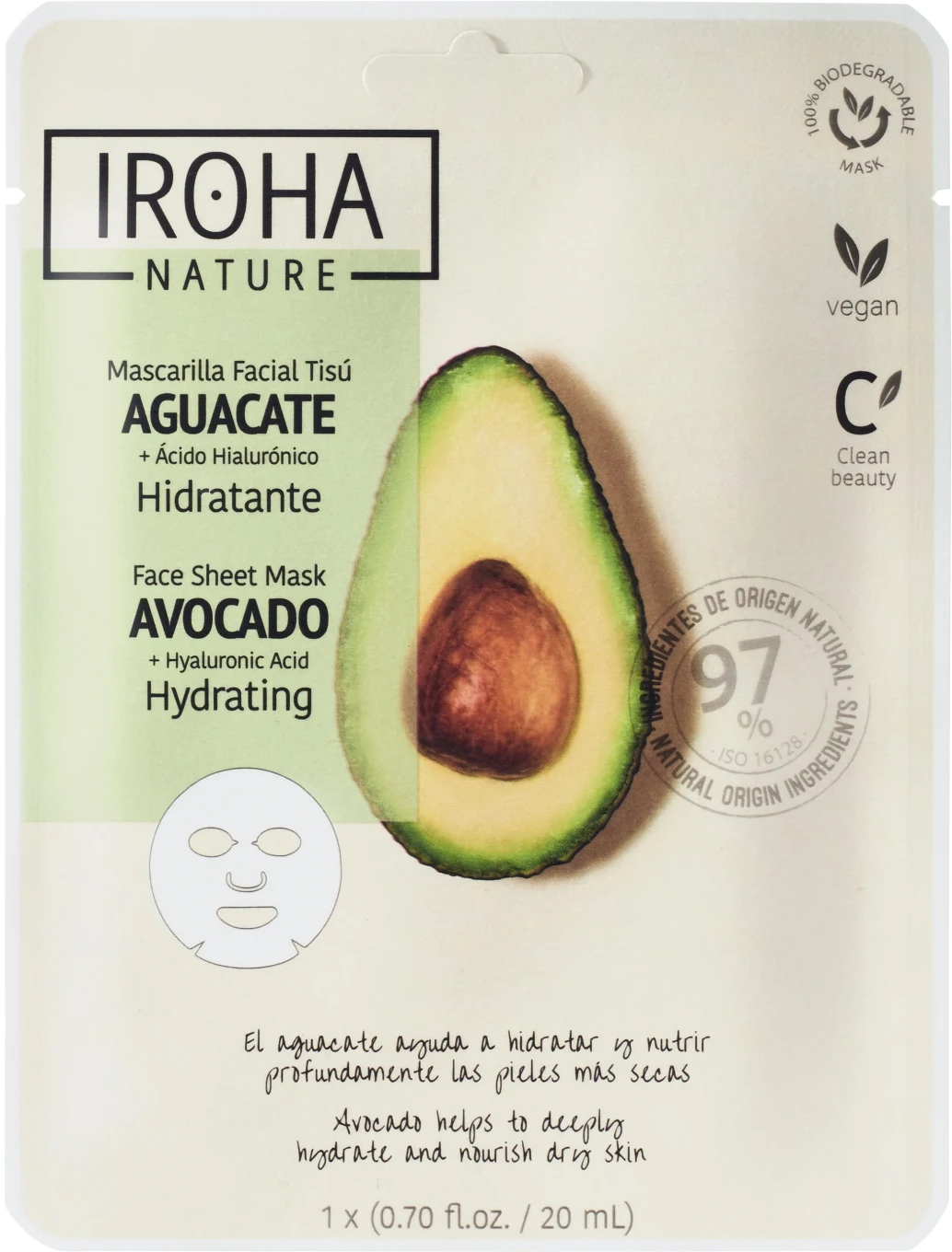 Iroha Nature Hydrating Avocado Face Sheet Mask 20 ml Iroha Nature