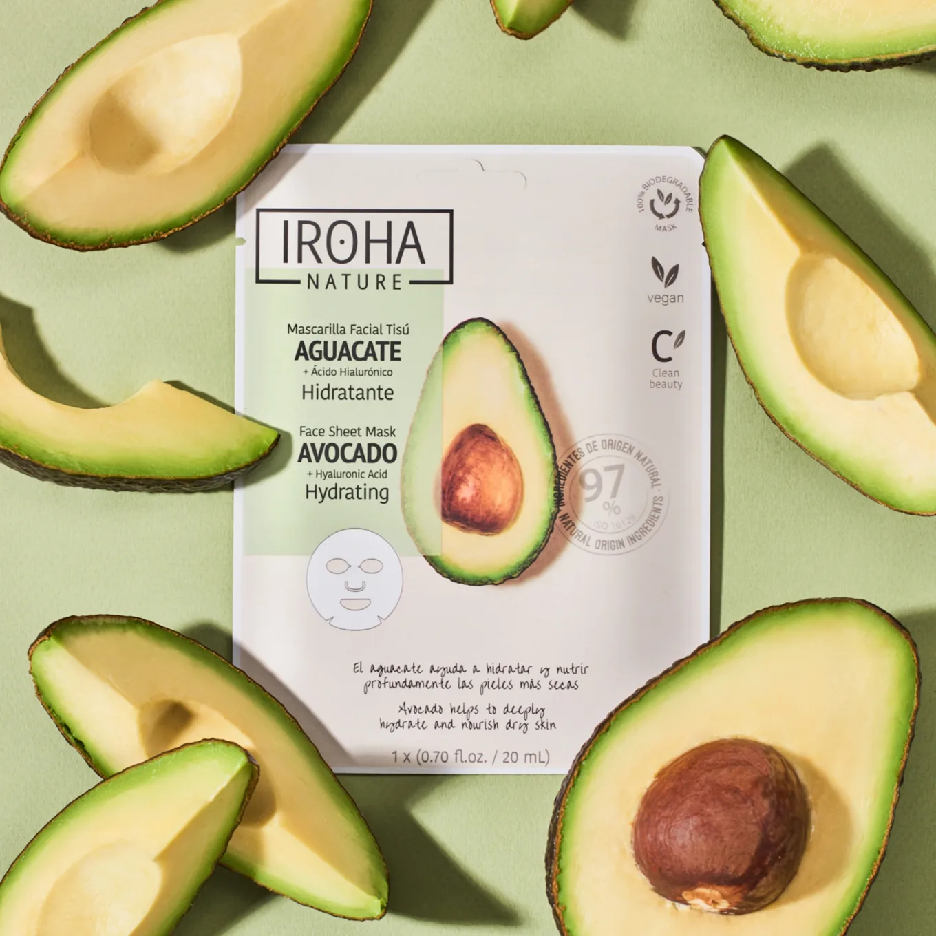 Iroha Nature Hydrating Avocado Face Sheet Mask 20 ml Iroha Nature