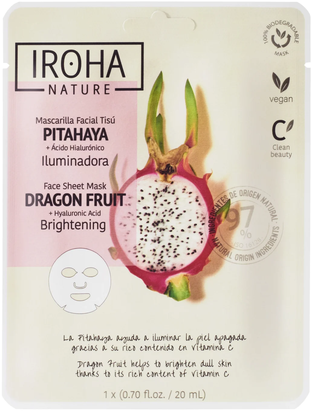 Iroha Nature Brightening Dragon Fruit Face Sheet Mask 20 ml Iroha Nature
