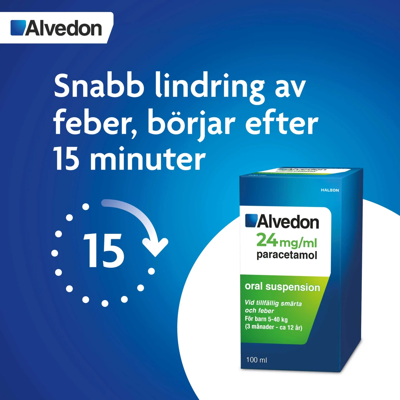 Alvedon Oral suspension 24mg/ml Flaska, 100ml Alvedon