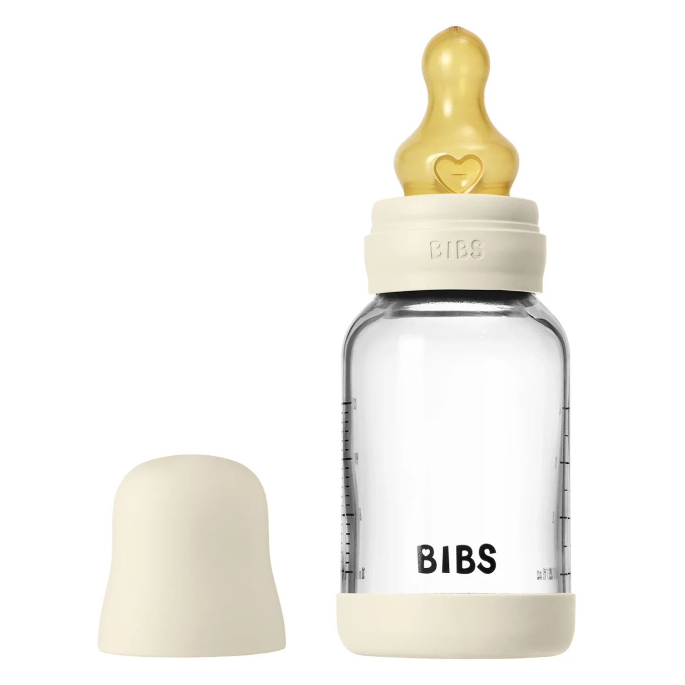 BIBS Glass Baby Bottle Round Latex Slow Flow 120 ml Ivory Bibs