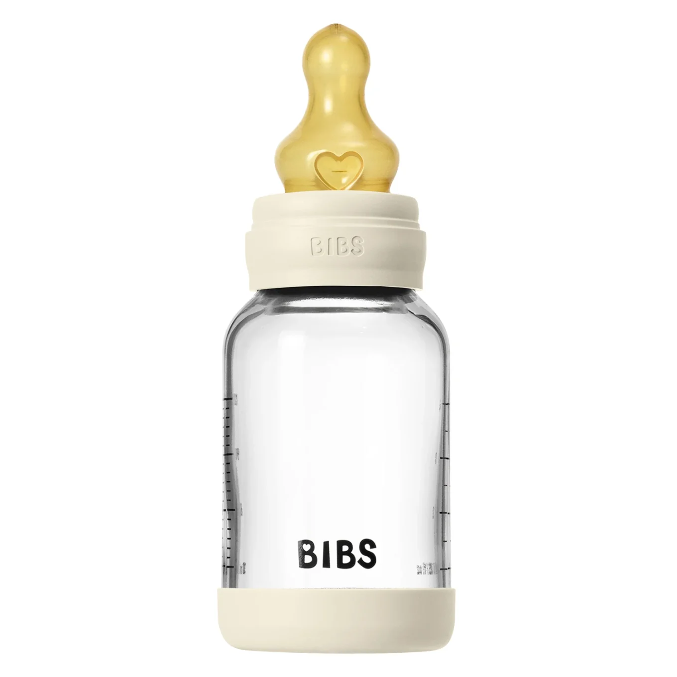BIBS Glass Baby Bottle Round Latex Slow Flow 120 ml Ivory Bibs