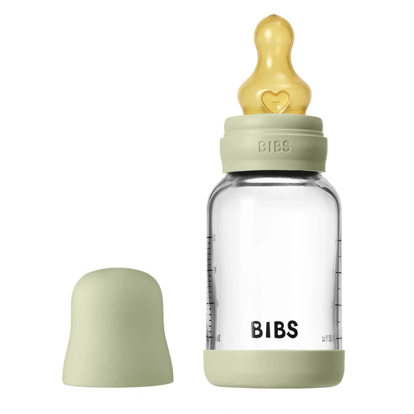 BIBS Glass Baby Bottle Round Latex Slow Flow 120 ml Sage Bibs