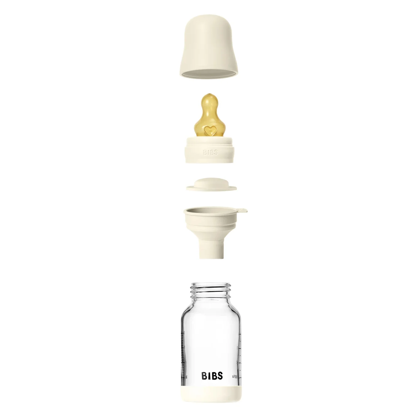 BIBS Glass Baby Bottle Round Latex Slow Flow 120 ml Ivory Bibs