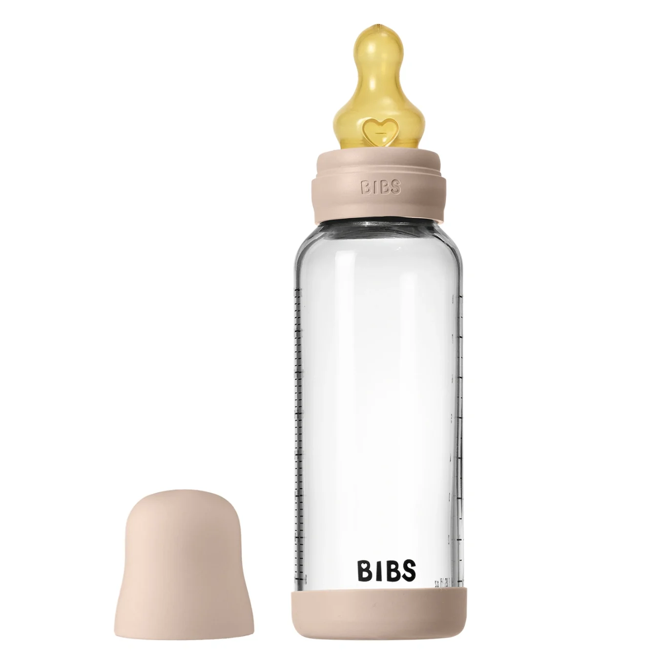 BIBS Glass Baby Bottle Round Latex Medium Flow 240 ml Blush Bibs