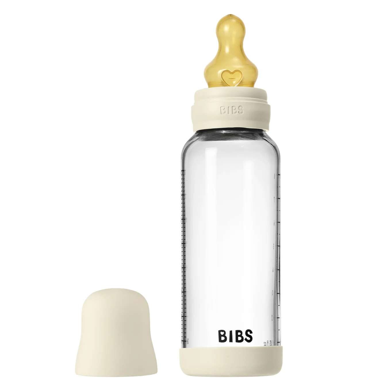 BIBS Glass Baby Bottle Round Latex Medium Flow 240 ml Ivory Bibs