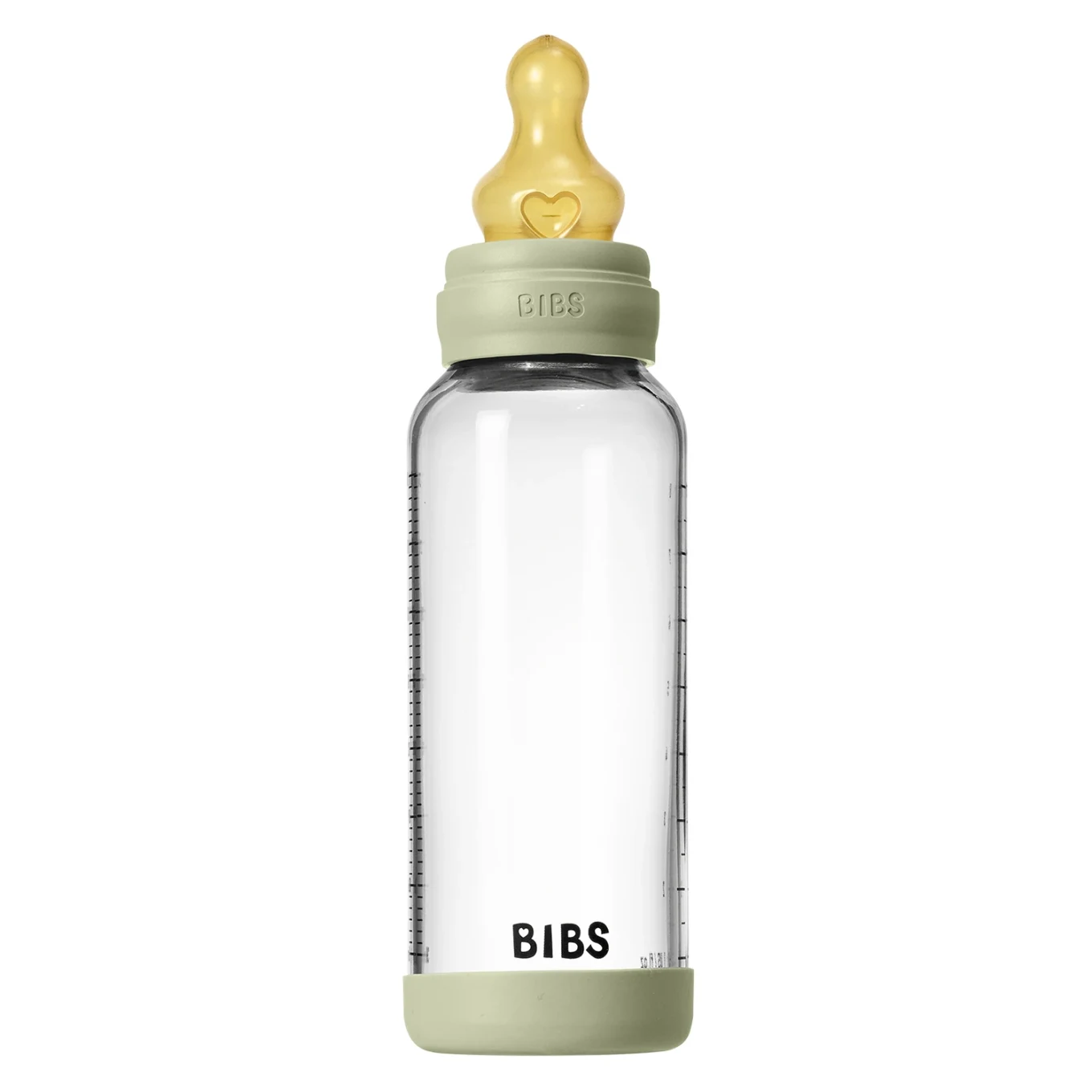 BIBS Glass Baby Bottle Round Latex Medium Flow 240 ml Sage Bibs
