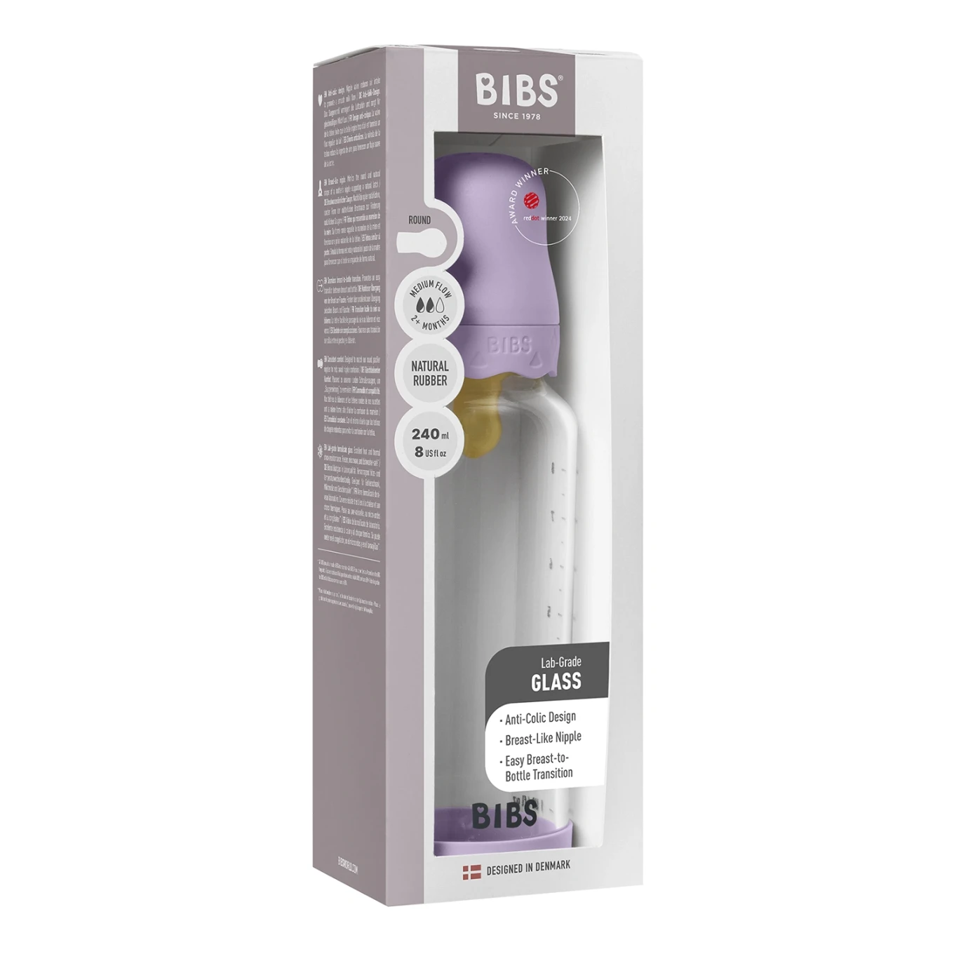 BIBS Glass Boheme Baby Bottle Latex MediumFlow VioletSky 240 ml Bibs
