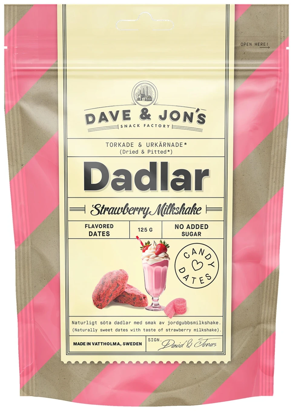 Dave & Jon's Dadlar Strawberry Milkshake 125 g Dave & Jons