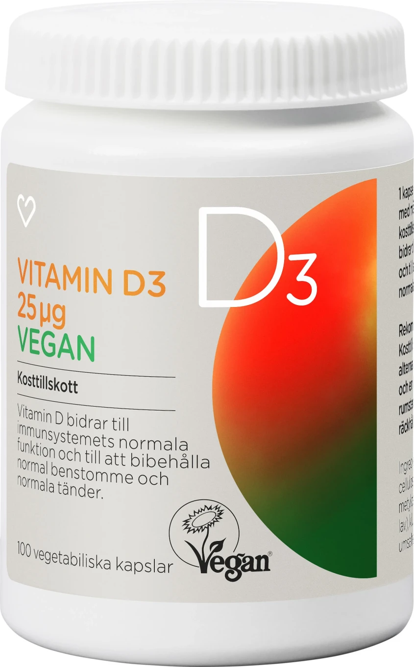Hjärtats Vitamin D3 25µg Vegan Kapsel 100st Hjärtats