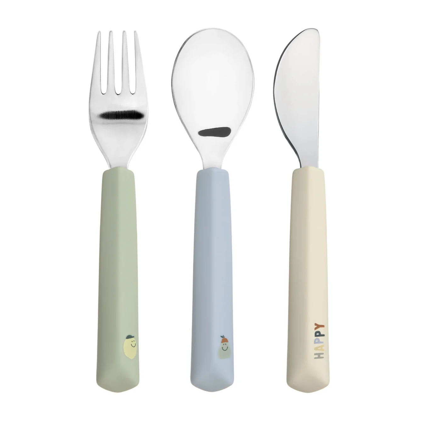 LÄSSIG Cutlery Silicone Handle Happy Fruits 3 Delar Lemon LÄSSIG