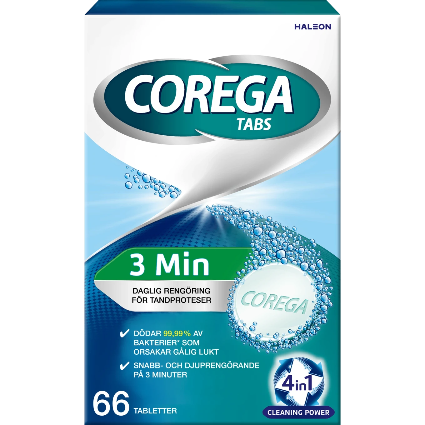 Corega Tabs 3 Minutes Protesrengöring Brustablett 66 st Corega