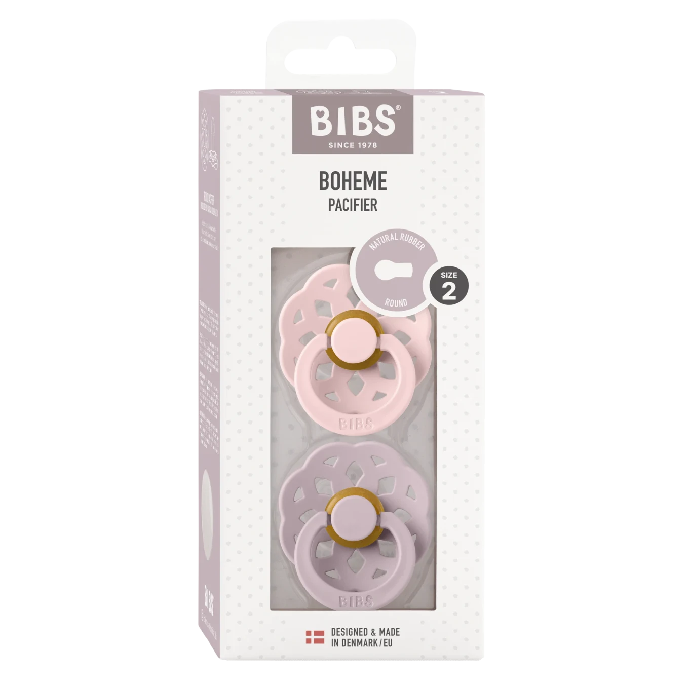 BIBS Pacifier Boheme Latex Blossom/Dusky Lilac 2-pack Size 2 Bibs