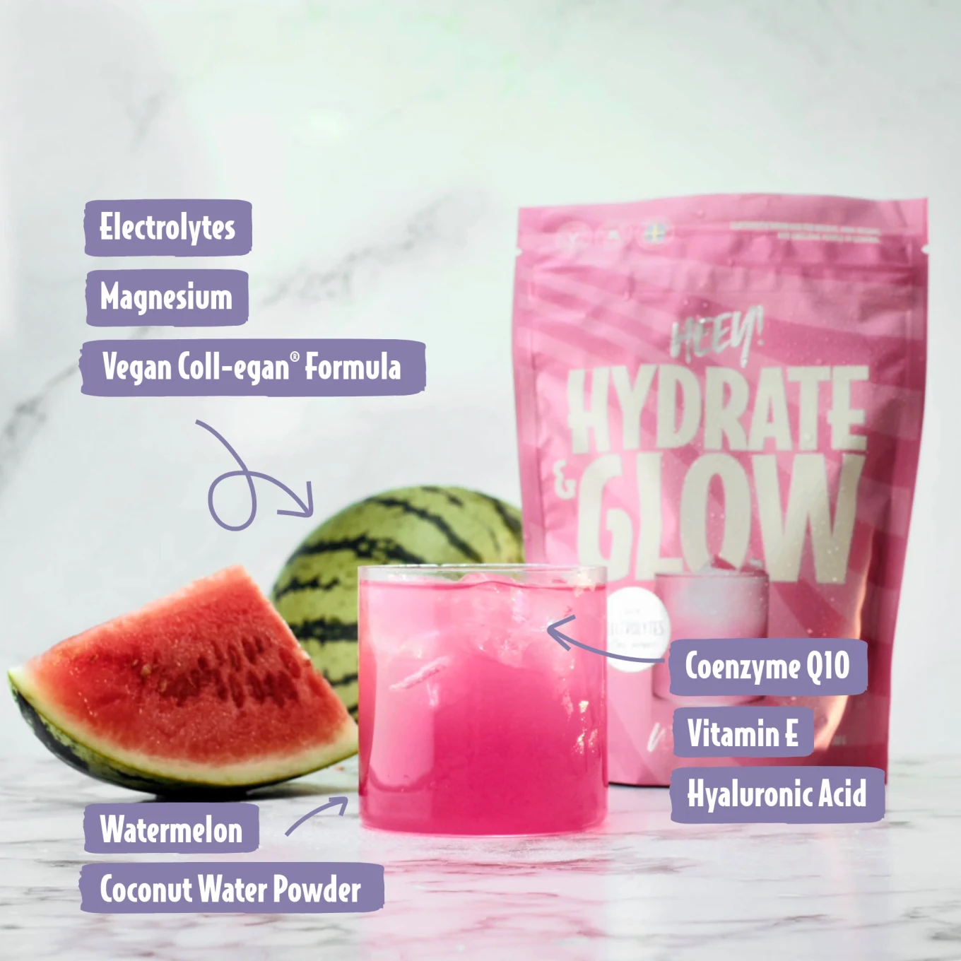 Heey! Hydrate & Glow Elektrolyter Vattenmelon 240 g Heey!