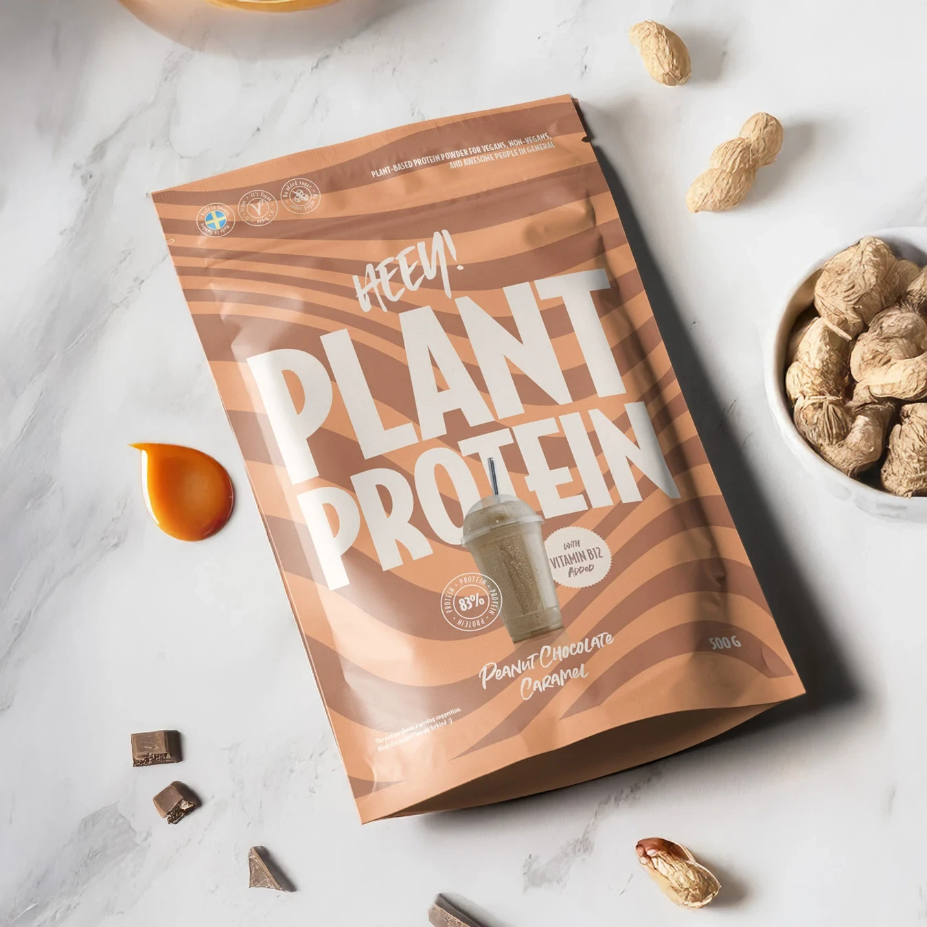 Heey! Veganskt Protein Jordnöt Choklad Karamell 500 g Heey!