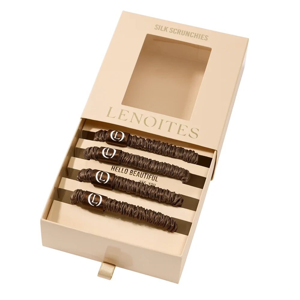 Lenoites Mulberry Silk Skinny Scrunchies Dark Brown Lenoites