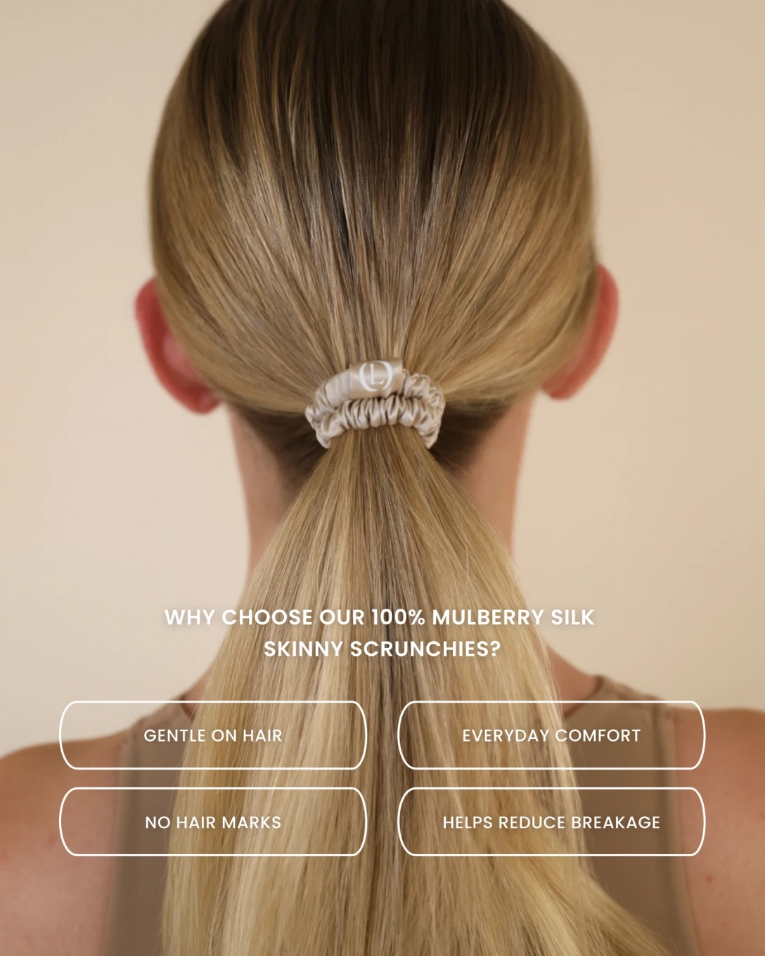 Lenoites Mulberry Silk Skinny Scrunchies Beige Lenoites