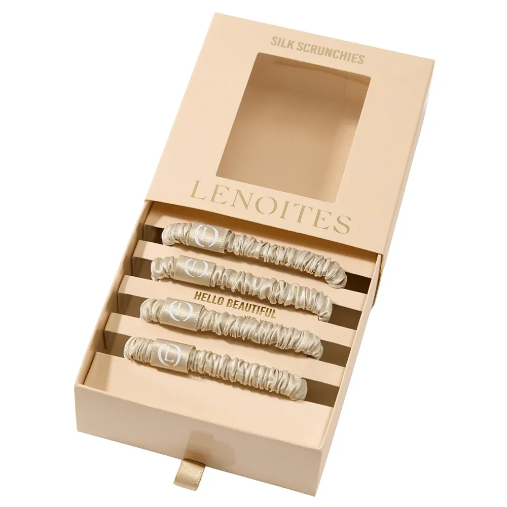 Lenoites Mulberry Silk Skinny Scrunchies Beige Lenoites