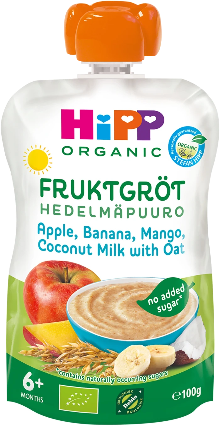 HiPP Fruktgröt, Apple, banana, mango, coconut milk with oat 6 mån 100 g HIPP