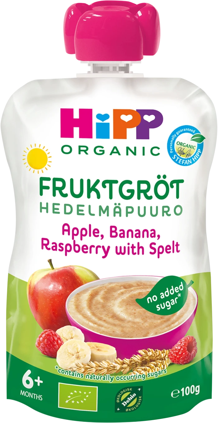 HiPP Fruktgröt Apple, banana, rasberry with spelt 6 mån 100 g HIPP