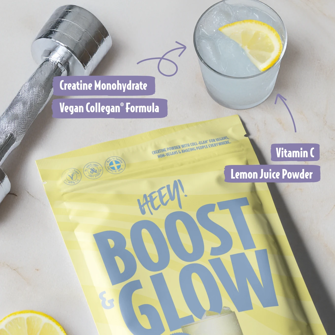 Heey! Boost & Glow Kreatin + Coll-egan® Citron 300 g Heey!
