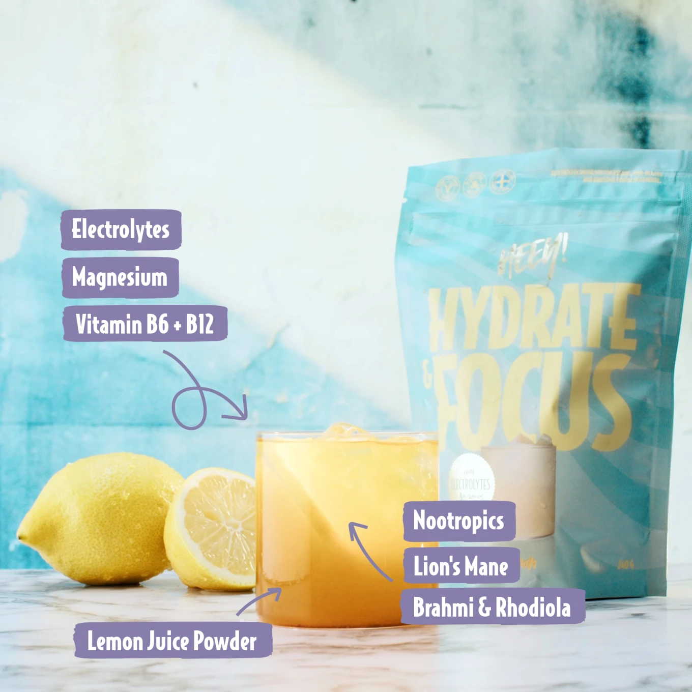 Heey! Hydrate & Focus Elektrolyter Hallonlemonad 240 g Heey!