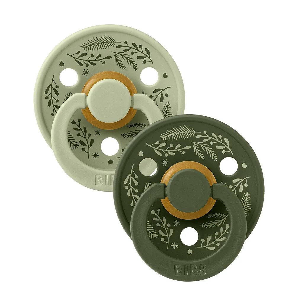 BIBS Pacifier Colour Holiday Leaf Latex Sage/Hunter Green 2 pack Size 1 Bibs