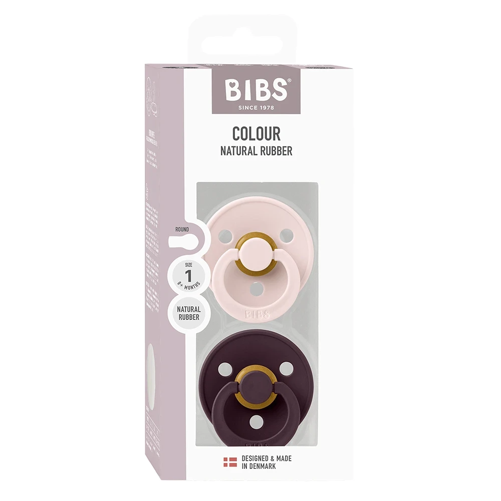 BIBS Pacifier Colour Latex Petal/Plum 2 pack Size 1 Bibs