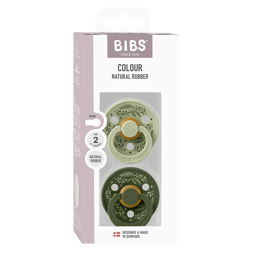 BIBS Pacifier Colour Holiday Leaf Latex Sage/Hunter Green 2 pack Size 2 Bibs