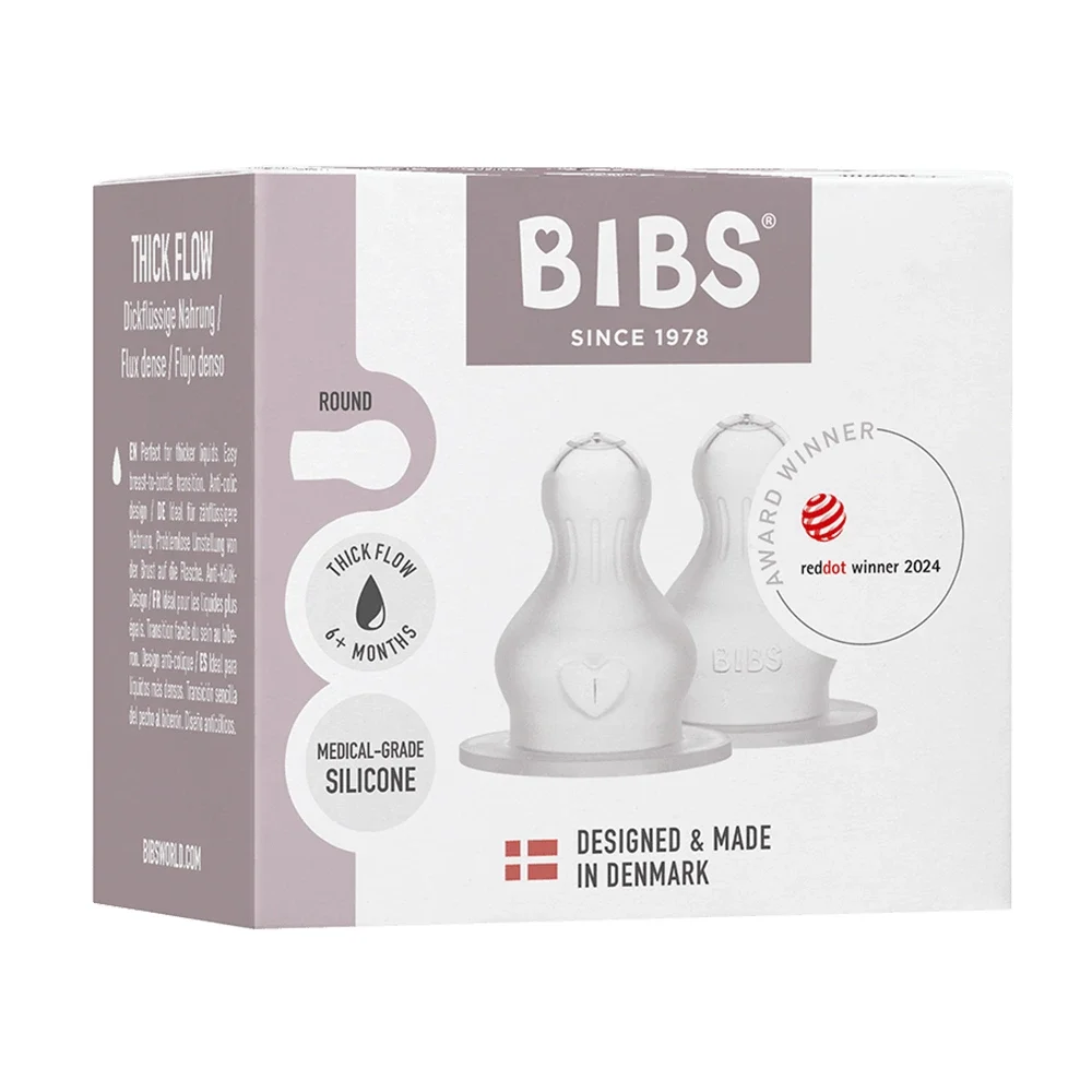 BIBS Baby Bottle Nipple Round Silicone Thick Flow 2 pack Bibs