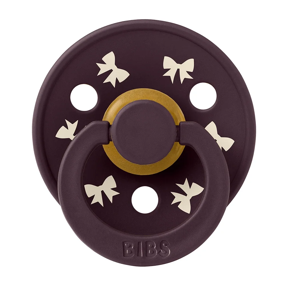 BIBS Pacifier Colour Holiday Bow Latex Ivory/Plum 2 pack Size 1 Bibs