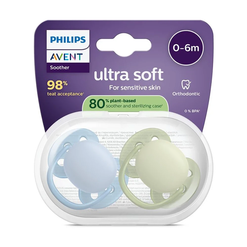 Philips Avent Ultra Soft Napp 0-6 mån 2-pack  Grön/Blå Philips Avent