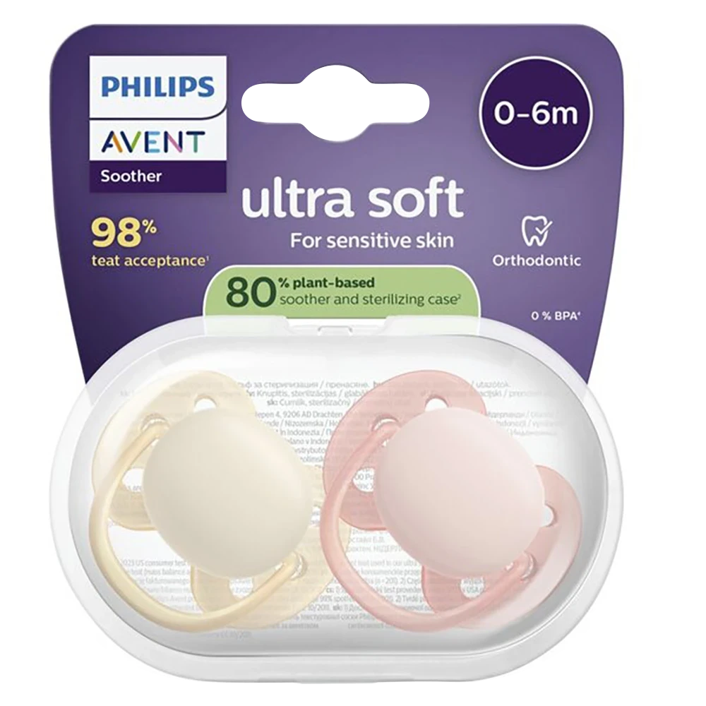 Philips Avent Ultra Soft Napp 0-6 mån 2-pack  Gul/Rosa Philips Avent