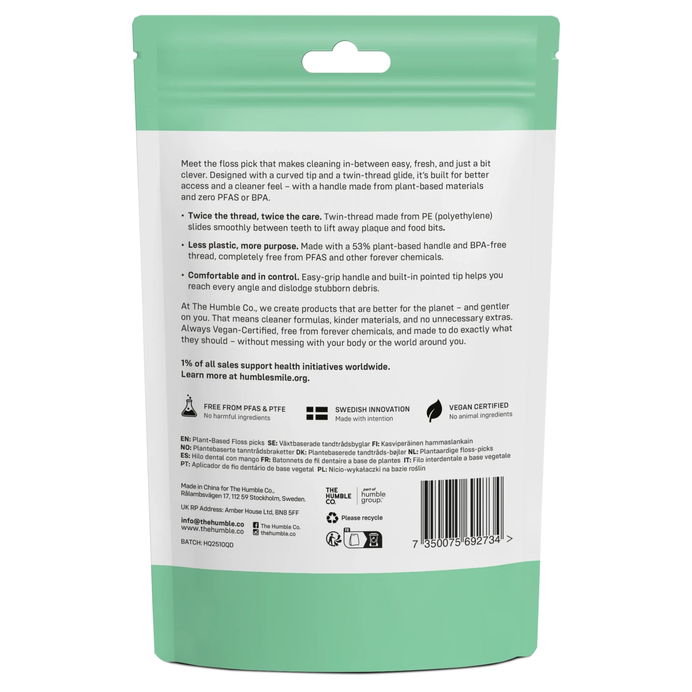 The Humble Co. Dental Floss Picks Mint 50-pack The Humble Co.