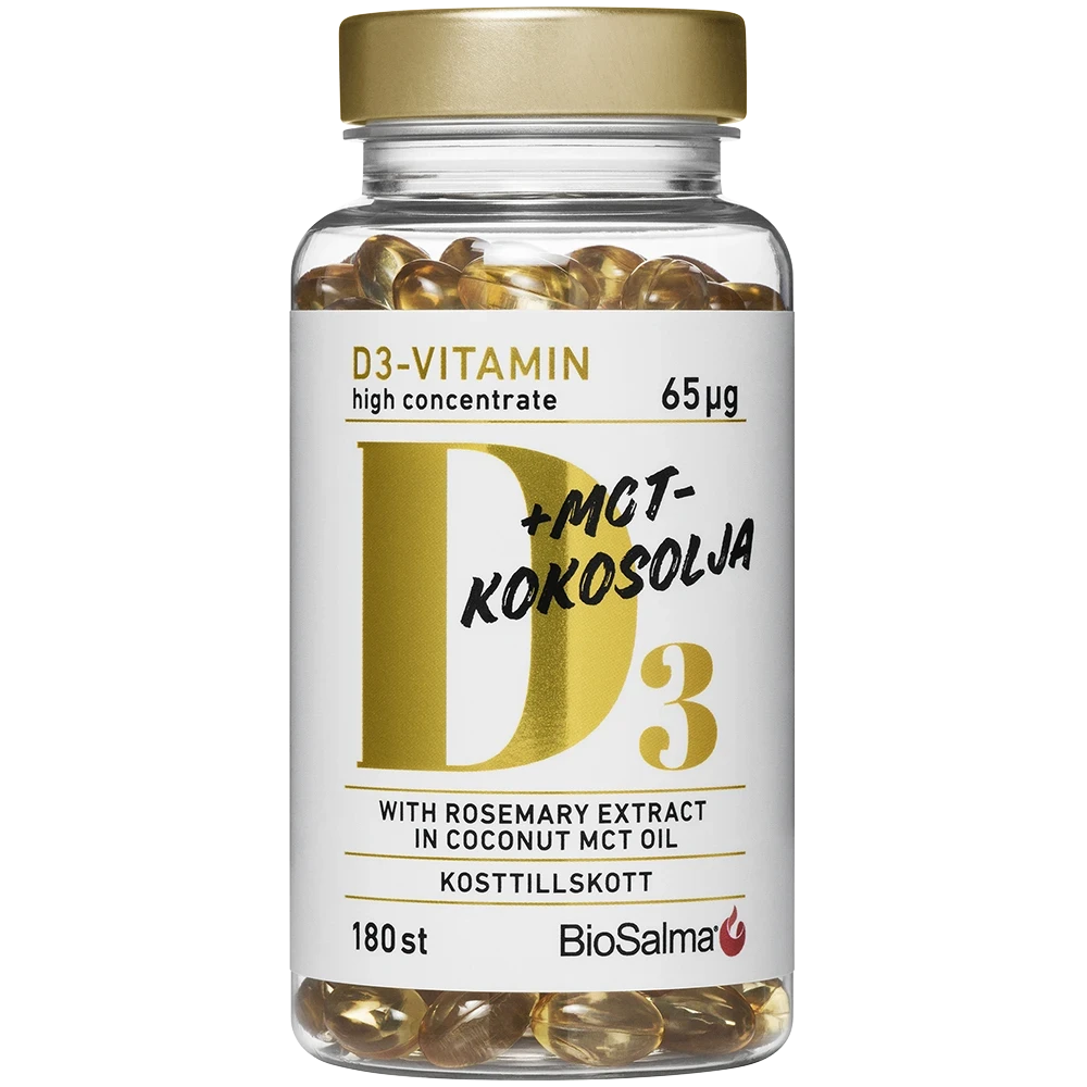 BioSalma D3-vitamin 65 μg i MCT-Kokosolja 180 kapslar BioSalma