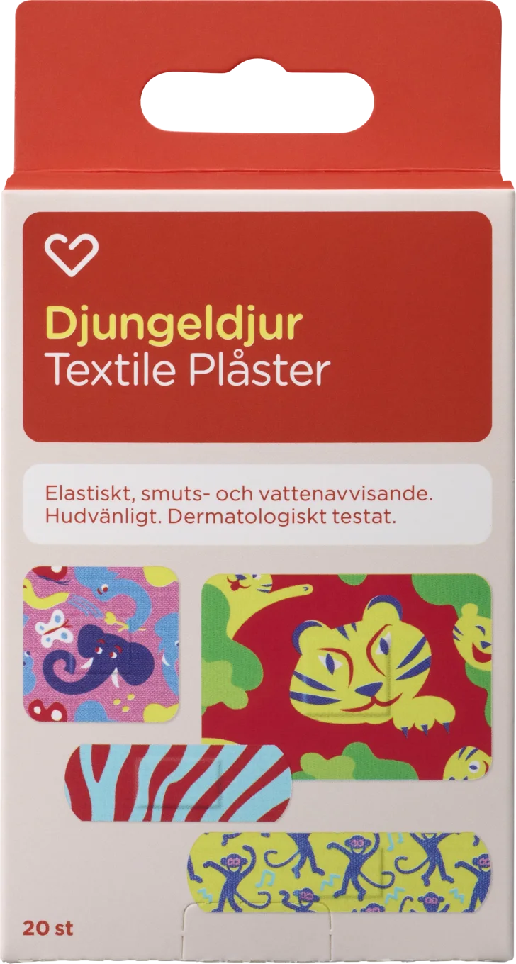 Hjärtats Plåster Barn Djungeldjur Textile 20st Hjärtats