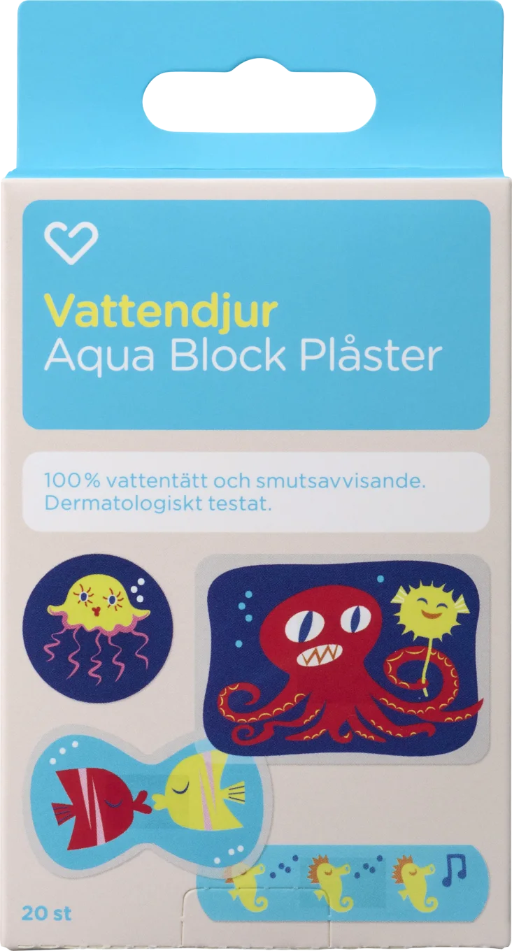 Hjärtats Plåster Barn Vattendjur Aqua Stop 20st Hjärtats