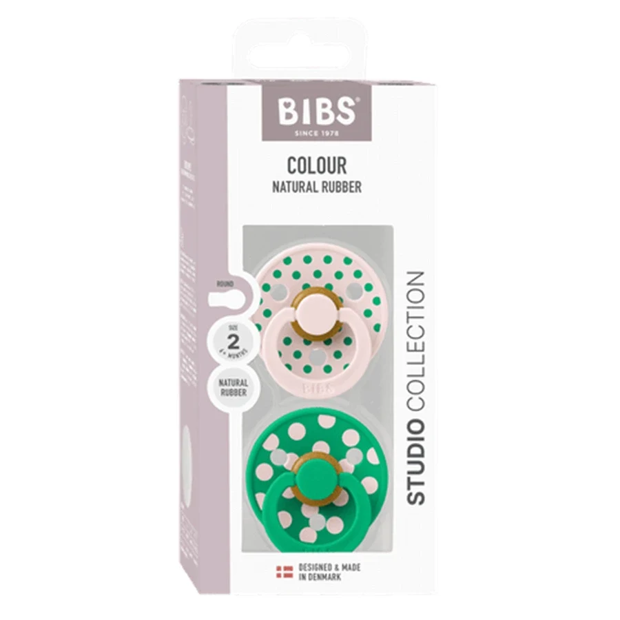 BIBS Pacifier Studio Colour Polka Latex Petal/Cactus 2-pack Size 2 Bibs