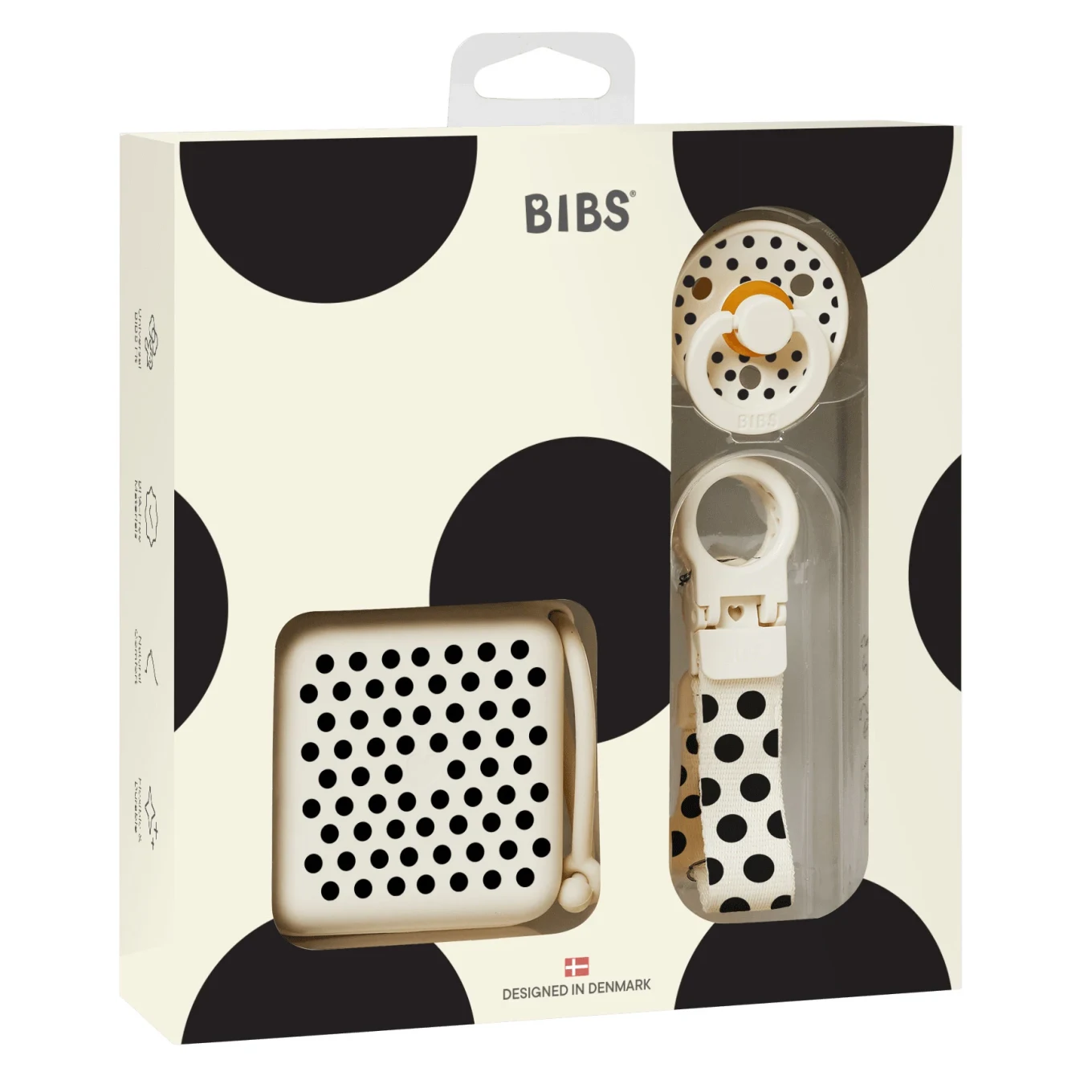 BIBS Gift Set Polka Soothe & Go Latex Ivory Black Size 2 Bibs