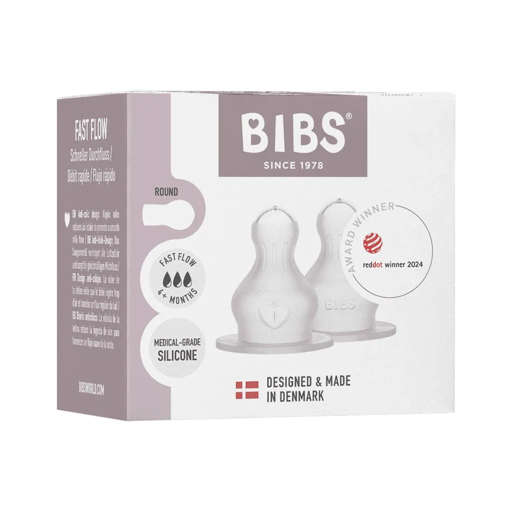 BIBS Baby Bottle Nipple Round Silicone Fast Flow 2-pack Bibs