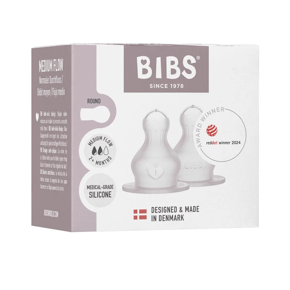 BIBS Baby Bottle Nipple Round Silicone Medium Flow 2-pack Bibs