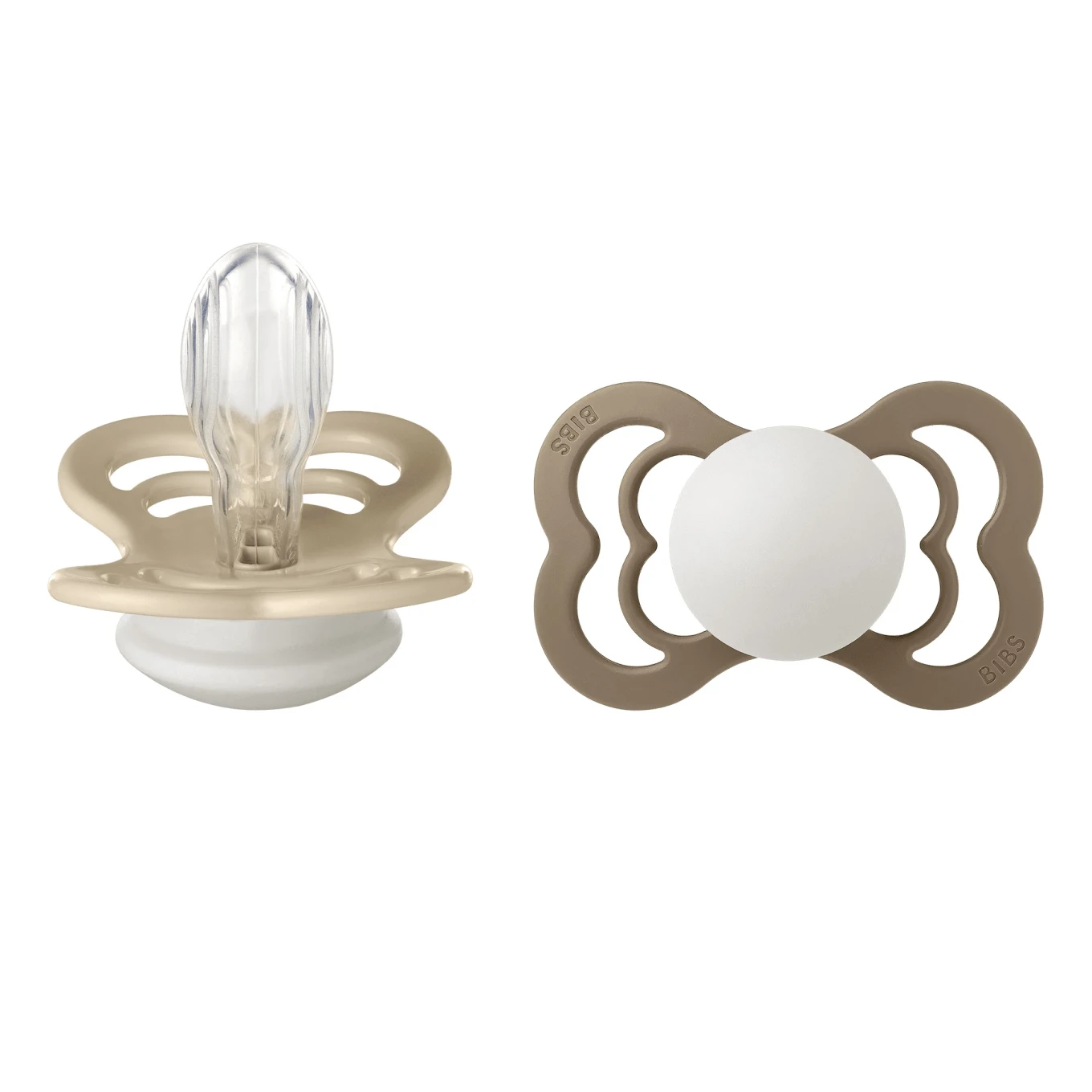 BIBS Pacifier Supreme Silicone Vanilla Glow/Dark Oak Glow 2-pack Size 2 Bibs