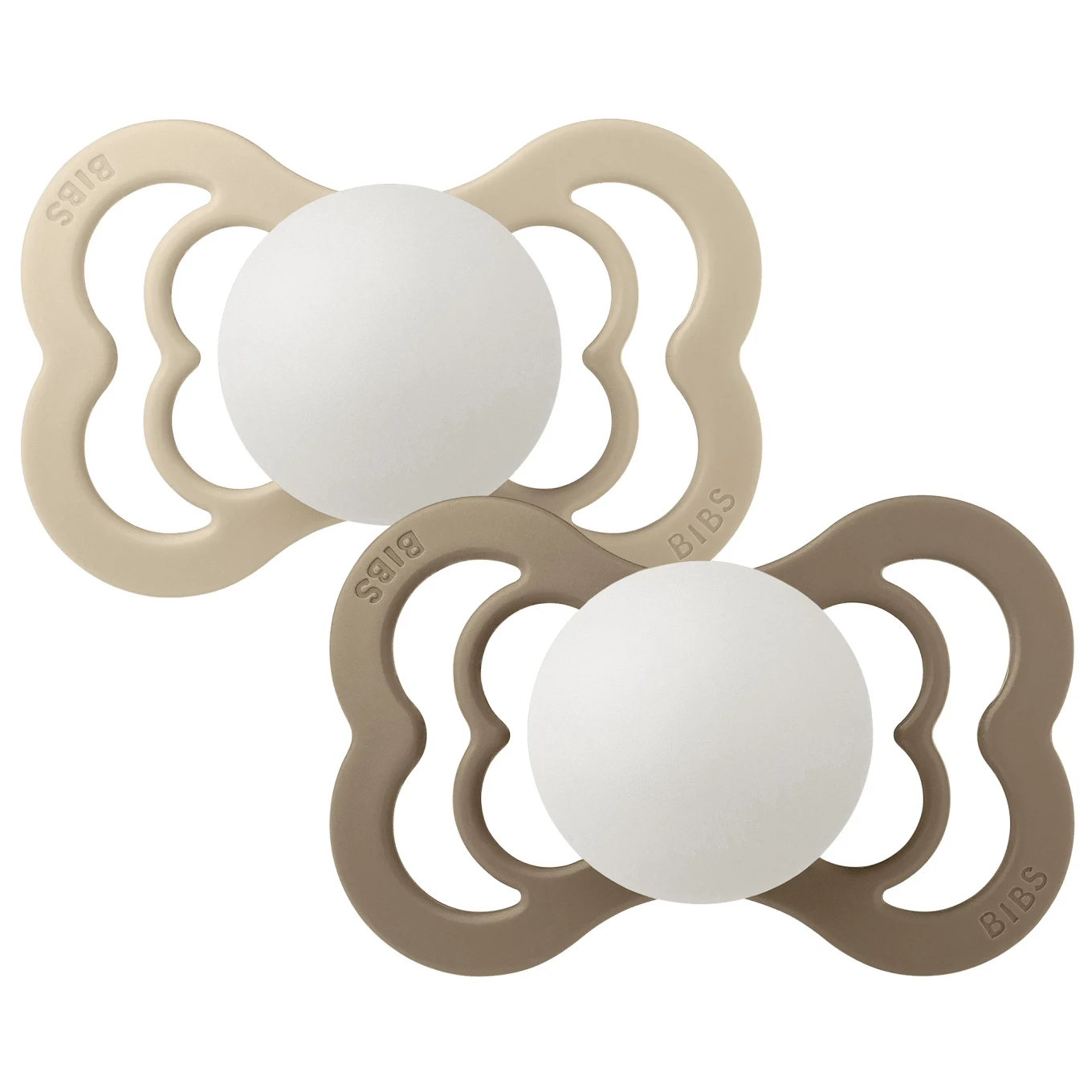 BIBS Pacifier Supreme Silicone Vanilla Glow/Dark Oak Glow 2-pack Size 2 Bibs
