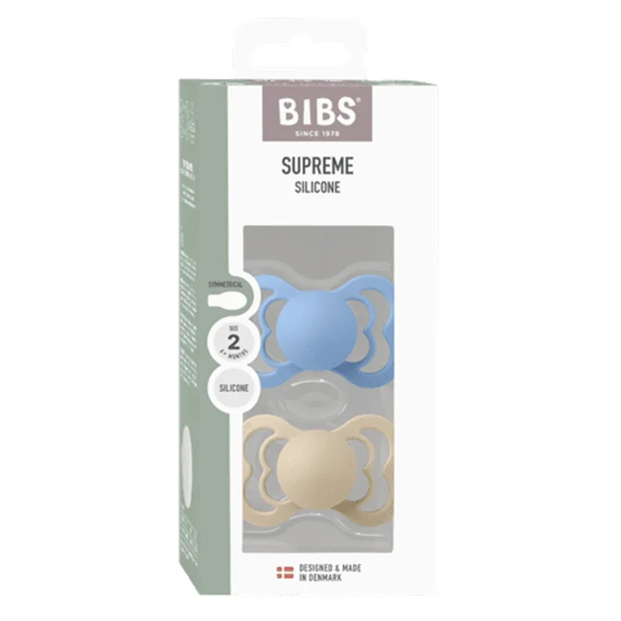 BIBS Pacifier Supreme Silicone Vanilla/Sky Blue 2-pack Size 2 Bibs