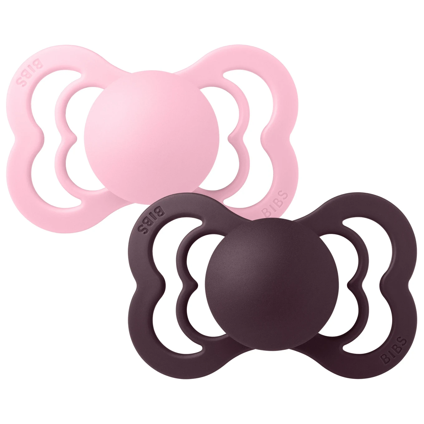 BIBS Pacifier Supreme Silicone Baby Pink/Plum 2-pack Size 2 Bibs